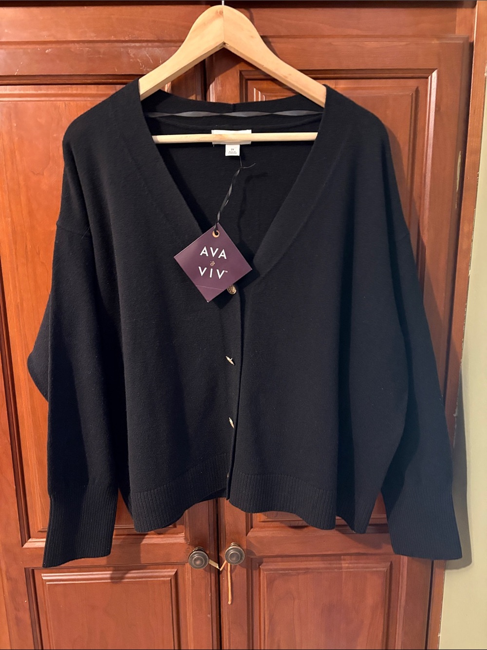 5/$30 Ava & Viv Black V-Neck Button Front Sweater Cardigan (20/22) NWT